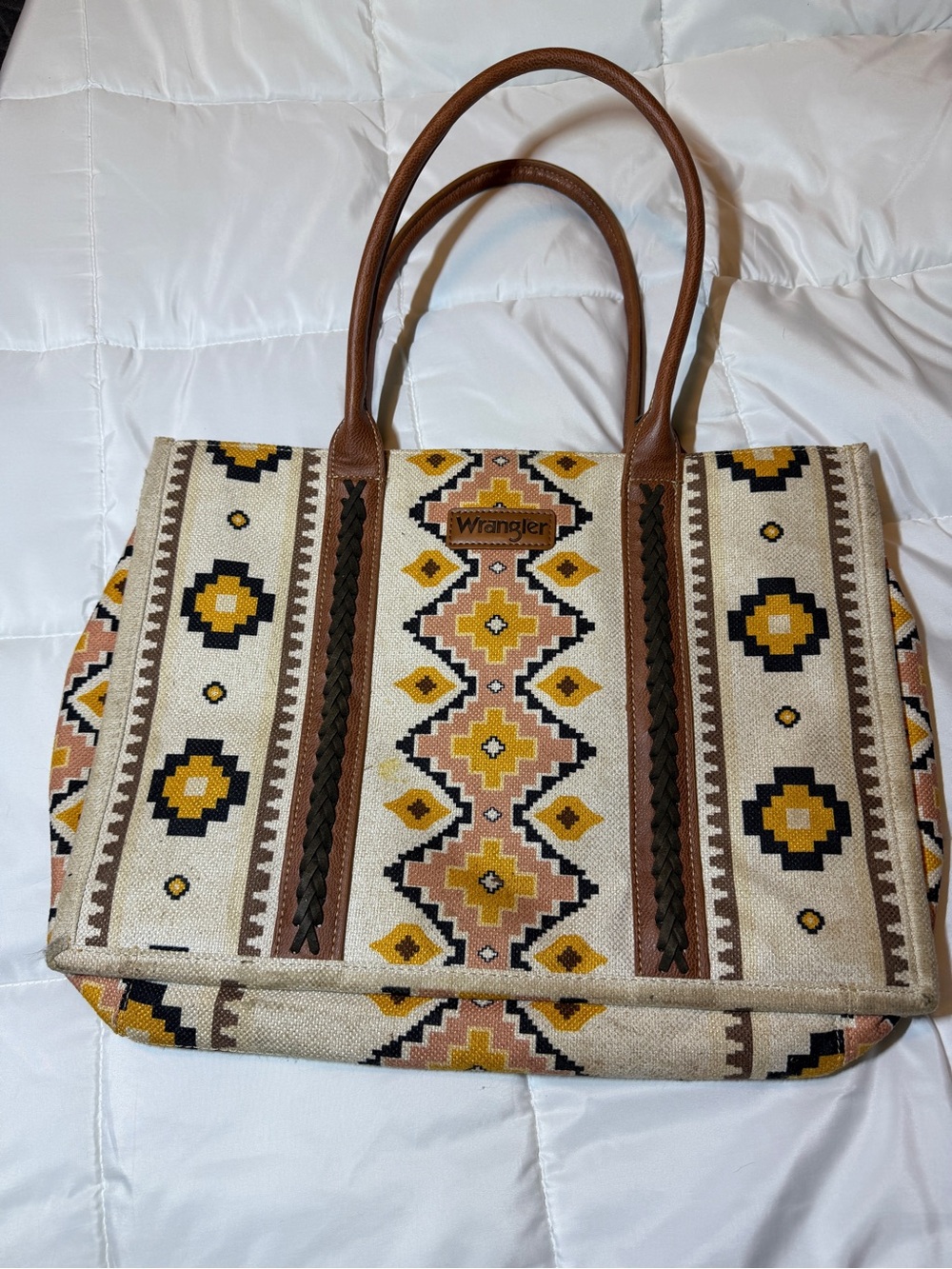 Wrangler Beige, Brown & Yellow Southwestern Tote